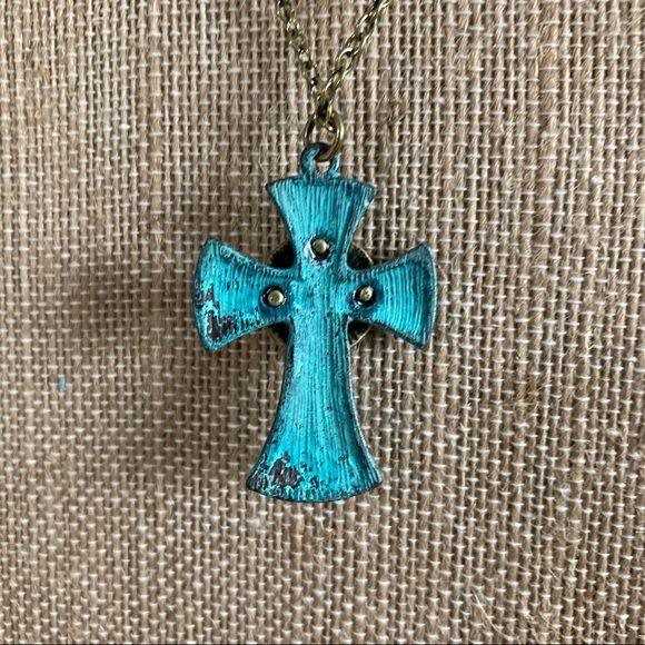 Turquoise Color Cross Necklace - Picture 3 of 6